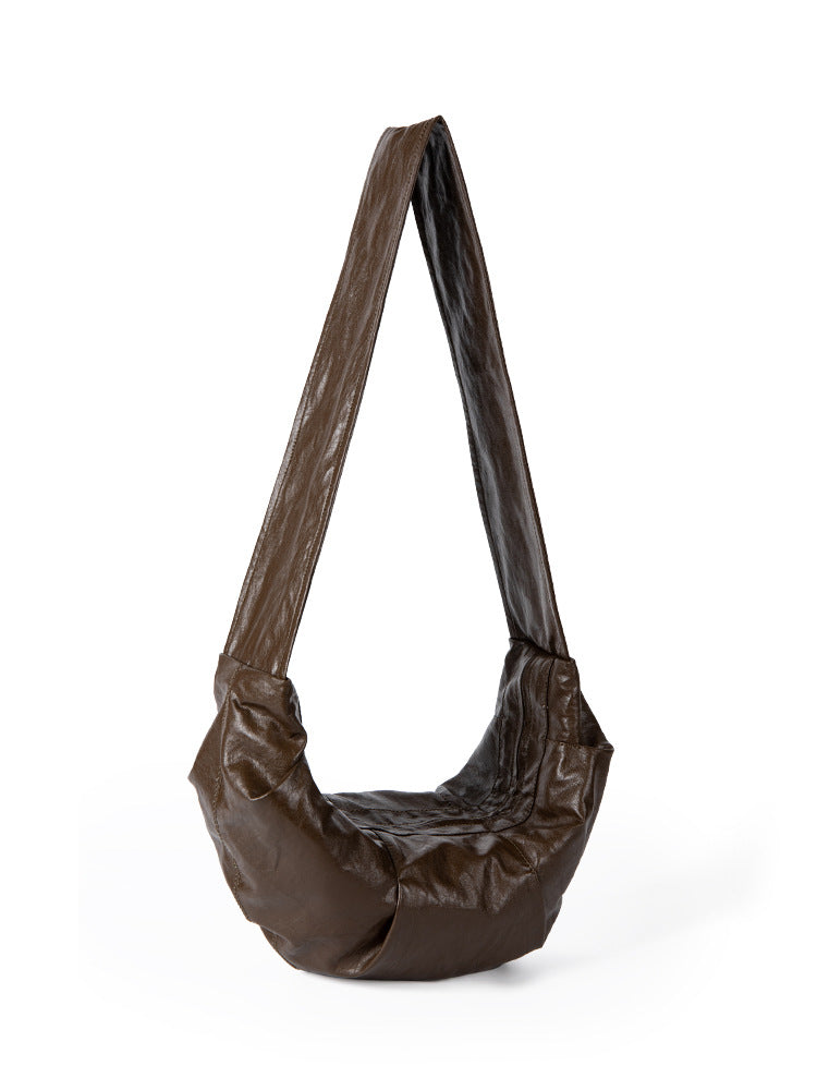 Wide shoulder strap soft leather croissant bag for women, simple and versatile shoulder Crossbody bag, small shoulder bag for women