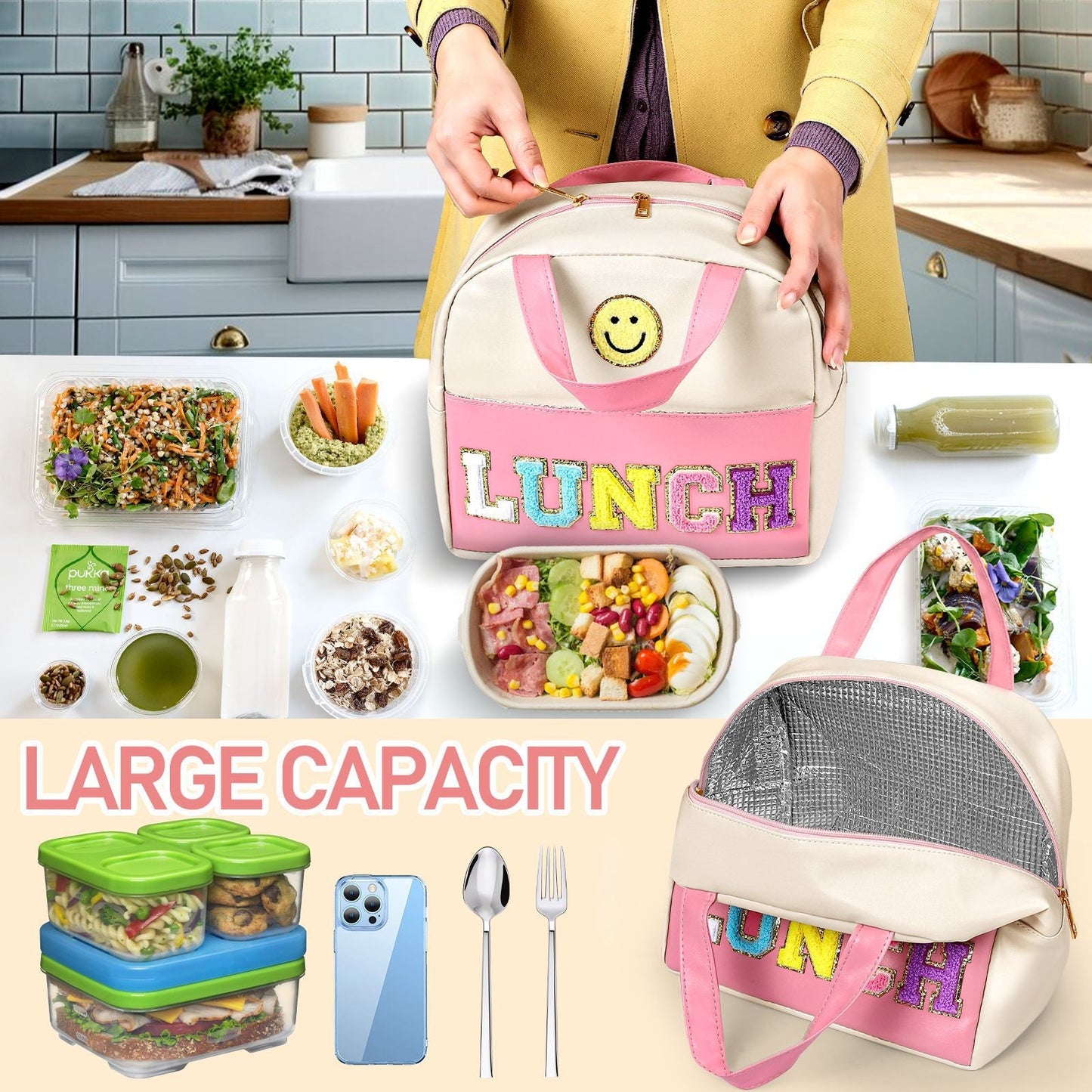 Bento bag, embroidered lunch bag, student lunch box handbag, fresh-keeping large-capacity thickened ice bag