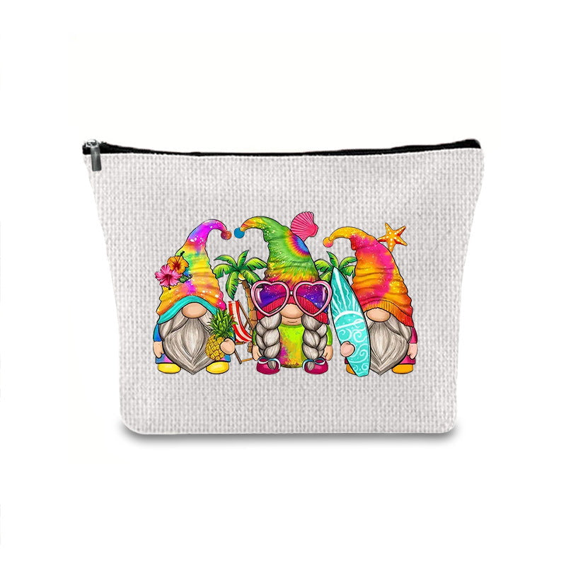 Linen printed cosmetic bag, cosmetic lipstick storage bag, small simple zipper evening clutch bag,