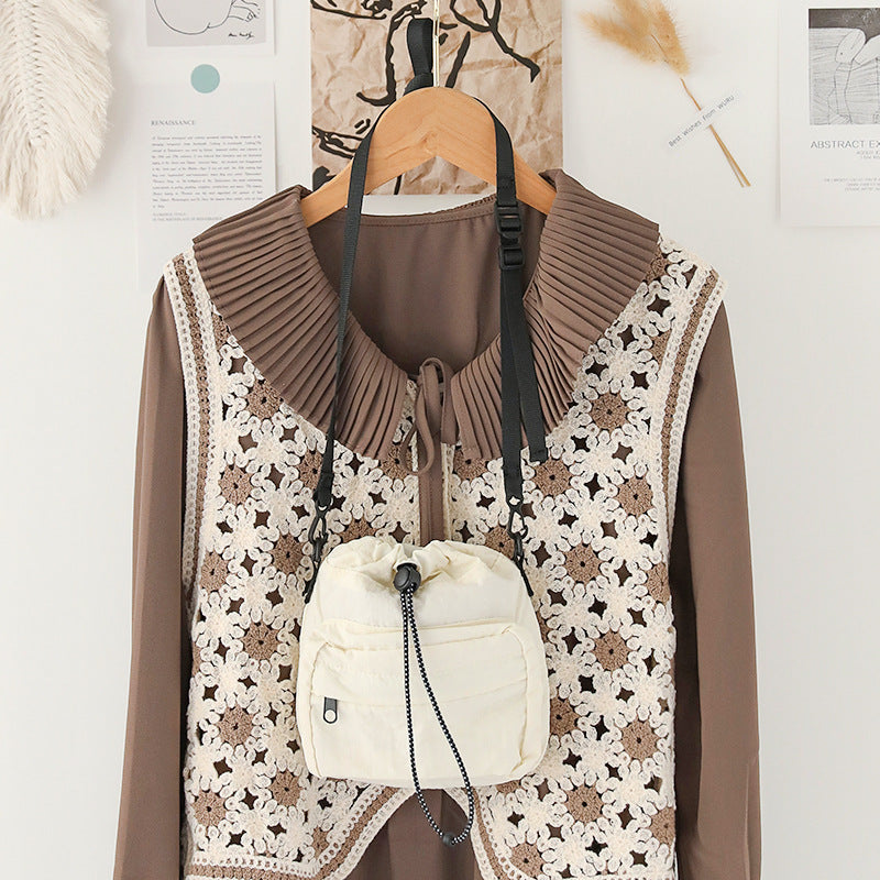 Versatile Drawstring Bucket Bag for Women - Casual Nylon Shopping Small Crossbody Mobile Phone Bag