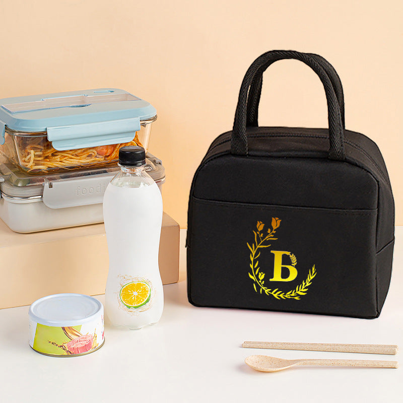Letter pattern printed thermal insulation bag, lunch box bag, tote aluminum foil ice bag, lunch storage picnic bag, fresh-keeping bag