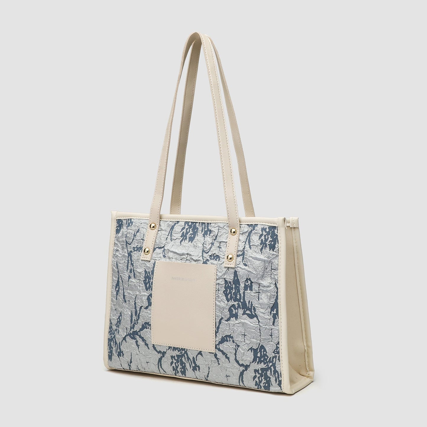 Square tote large capacity bag, women's winter tote bag, printed blue commuter fashion versatile portable shoulder bag