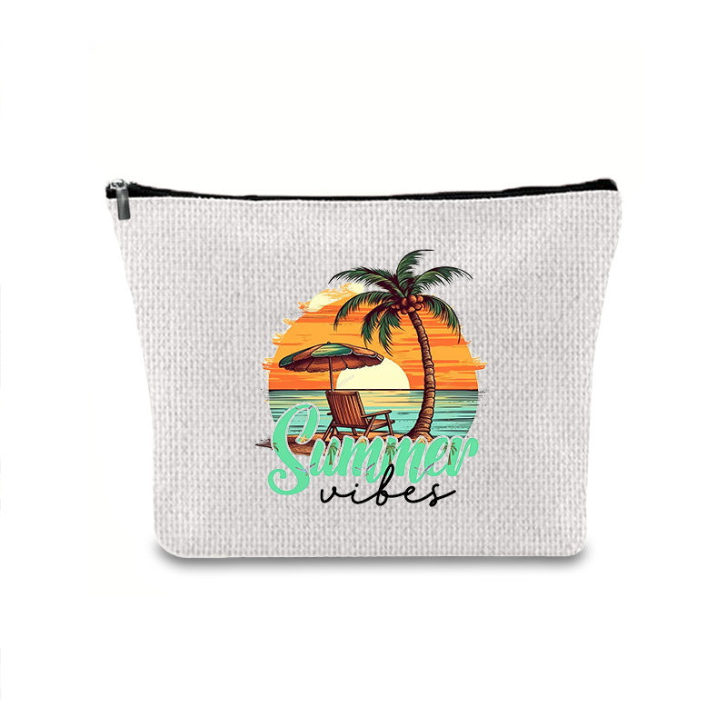 Linen printed cosmetic bag, cosmetic lipstick storage bag, small simple zipper evening clutch bag,