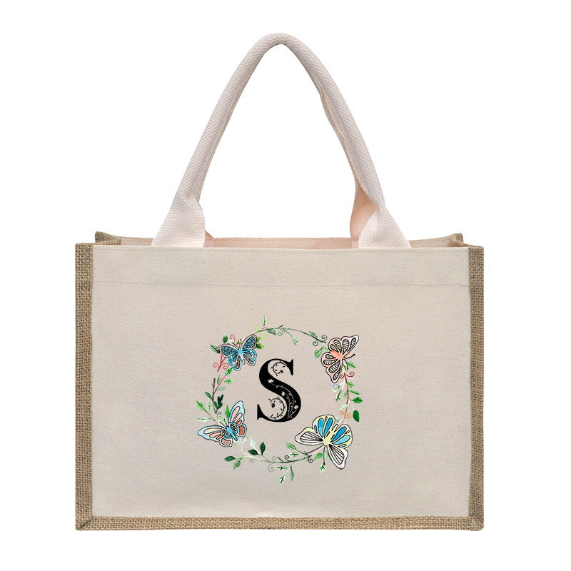 Cotton and linen canvas tote bag, printed letter tote bag, portable light handbag, gift shopping bag