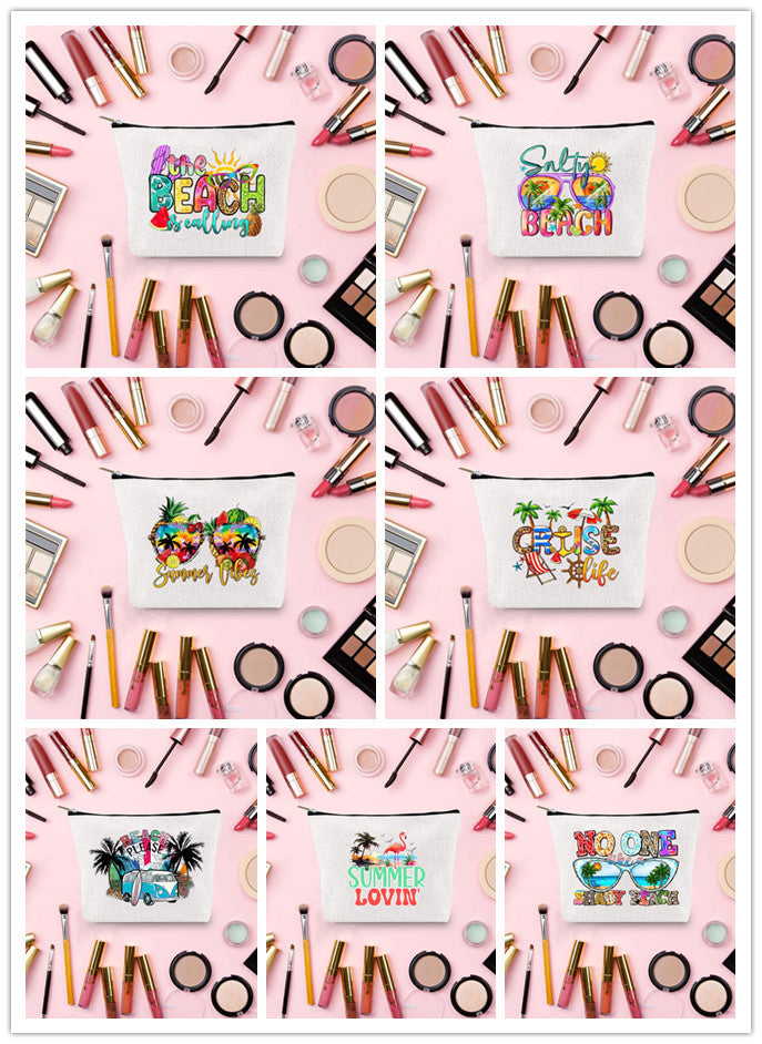 Linen printed cosmetic bag, cosmetic lipstick storage bag, small simple zipper evening clutch bag,