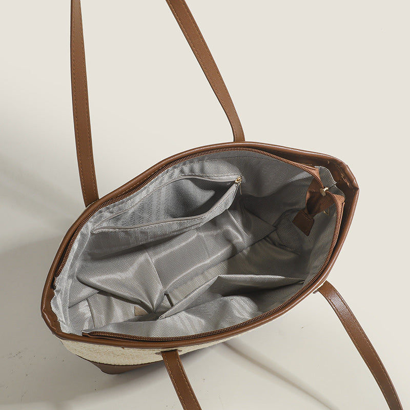 Tote crochet purse, summer retro underarm bag, straw bag large capacity minimalist tote large bag