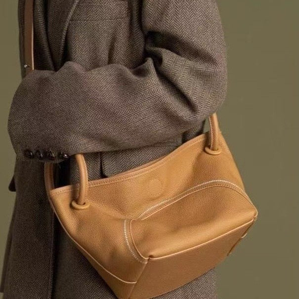 Commuter vegetable basket tote bag, portable shoulder bag, soft pu bucket bag, versatile top handle bag for women hobo