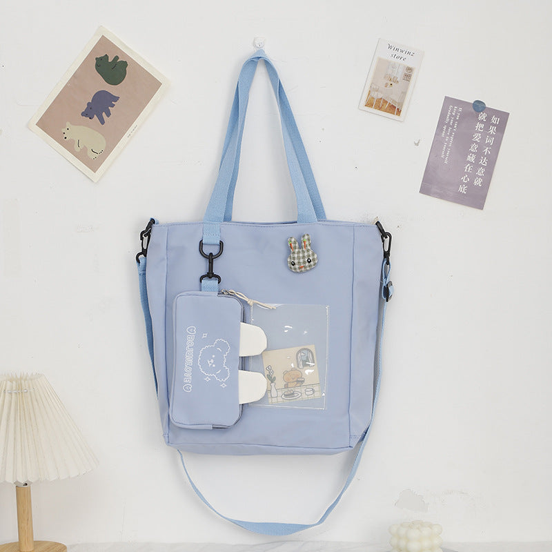 Cartoon canvas bag cute, bunny pendant tote bag, self-contained small bag student shoulder bag
