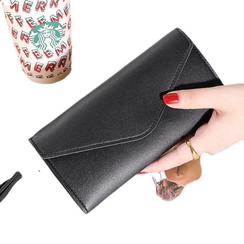 Wallet women's long, fringed three-fold flip clutch bag, simple women's wallet evening