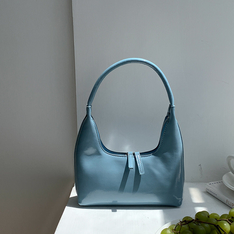 Designer retro crescent bag, small hobo bag, lacquered retro shoulder bag, female hobo handbag