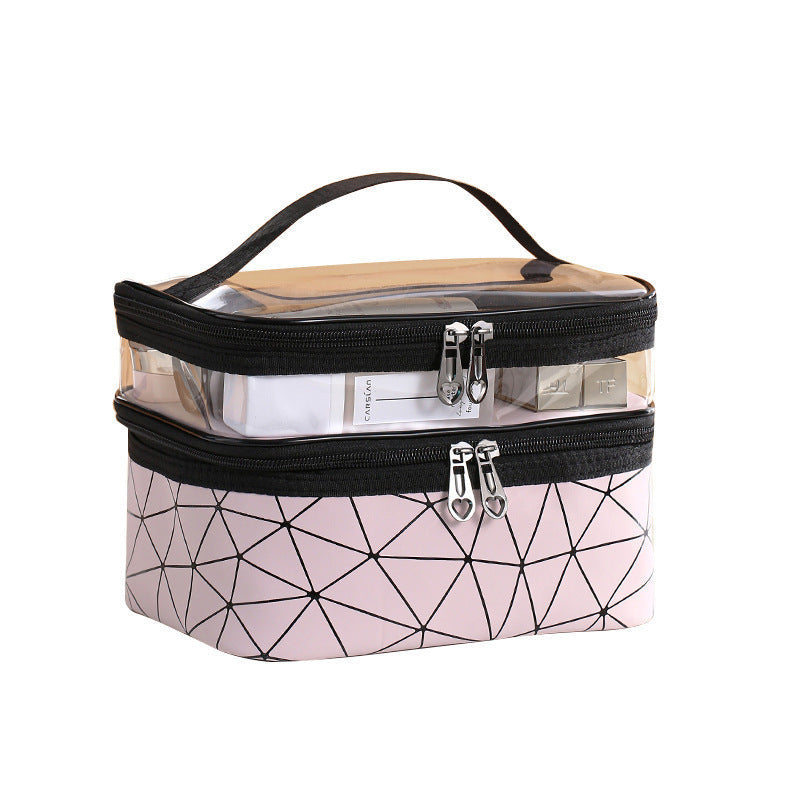 Multifunctional double-layer cosmetic bag, transparent storage bag, travel portable tote bag, large-capacity waterproof toilet bag