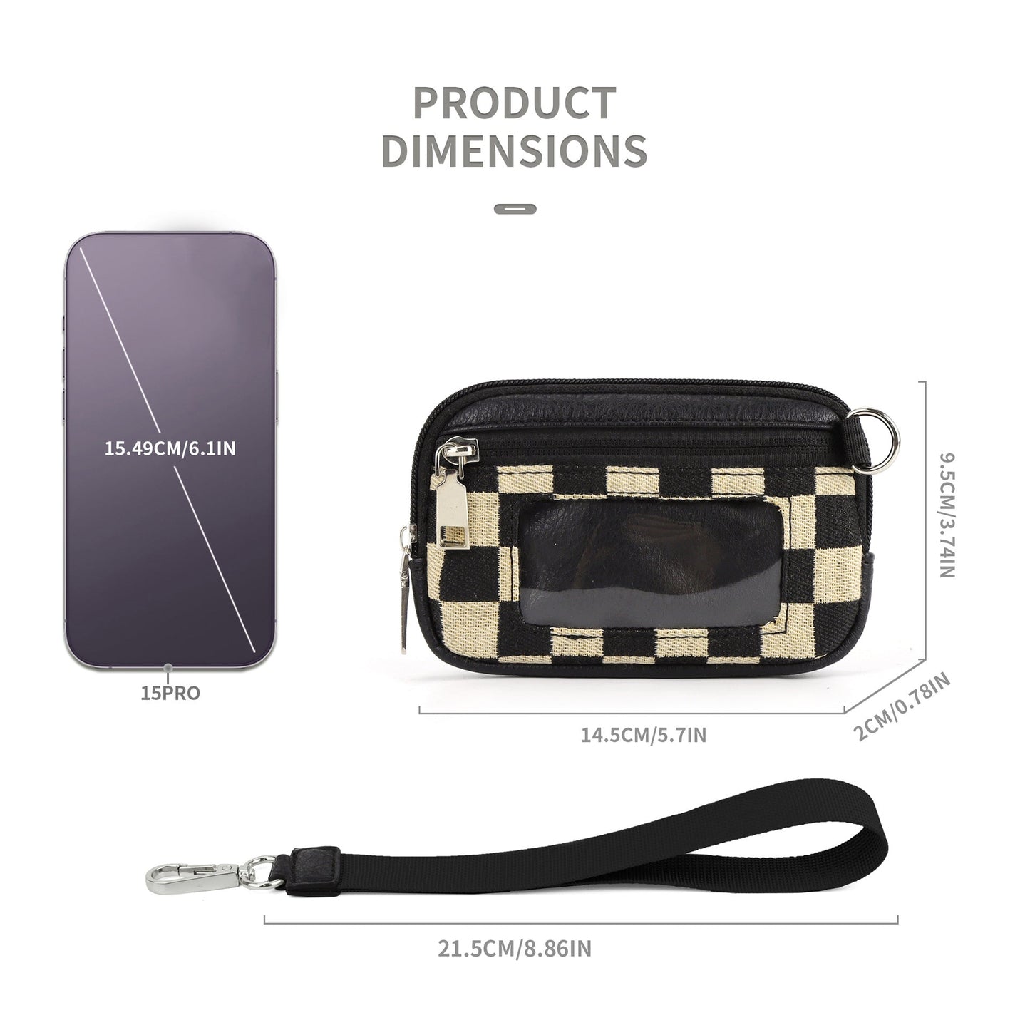 Durable Chessboard PVC Card Bag – Portable Wrist Bag for Bank Card & Change Storage Pouch