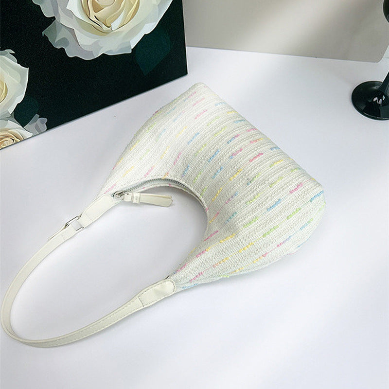 Chic Knitted Underarm Bag - Stylish Women's Summer Canvas Shoulder Bag & Small Girls Handbag Hobo