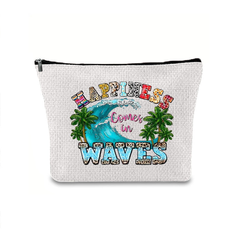 Linen printed cosmetic bag, cosmetic lipstick storage bag, small simple zipper evening clutch bag,