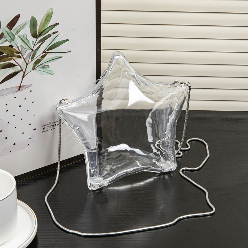 Silver Pentagram Chain evening Bag, Acrylic Mini Change, Key Lipstick Purse, Crossbody Prom Bag, Party Purse, Prom Bags Clutch, Wedding Purse