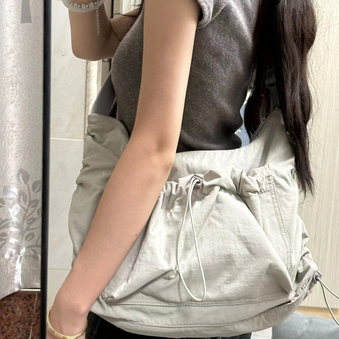 Design nylon lightweight tote bag, women's large capacity drawstring casual crossbody bag, versatile shoulder crossbody bag