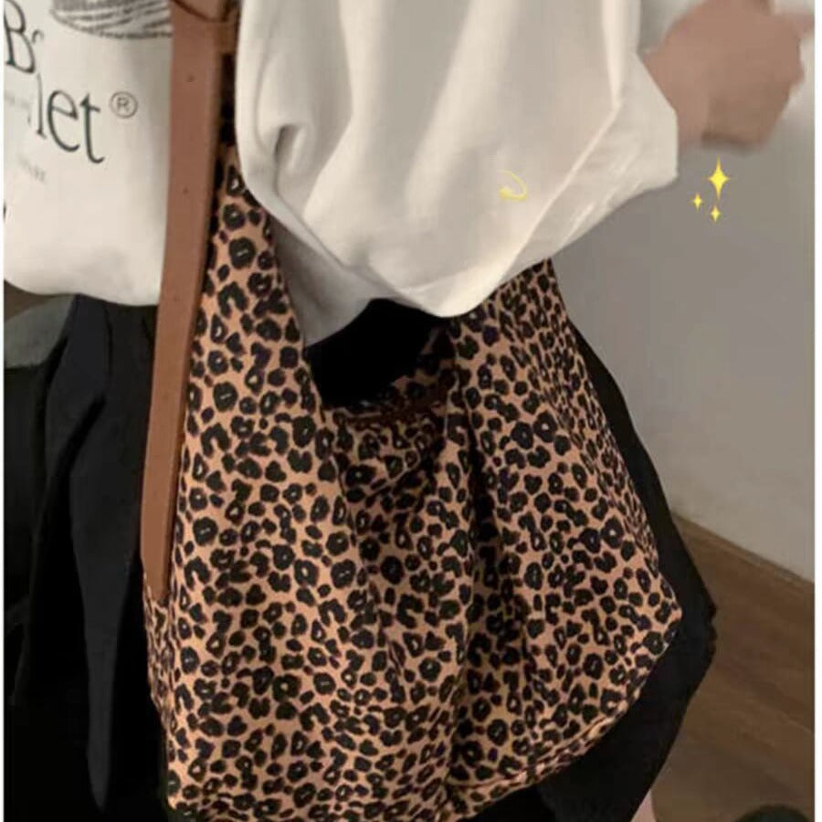 Large capacity leopard print hobo bag, tote bag women, fashion versatile shoulder bag, canvas bag leisure commuting