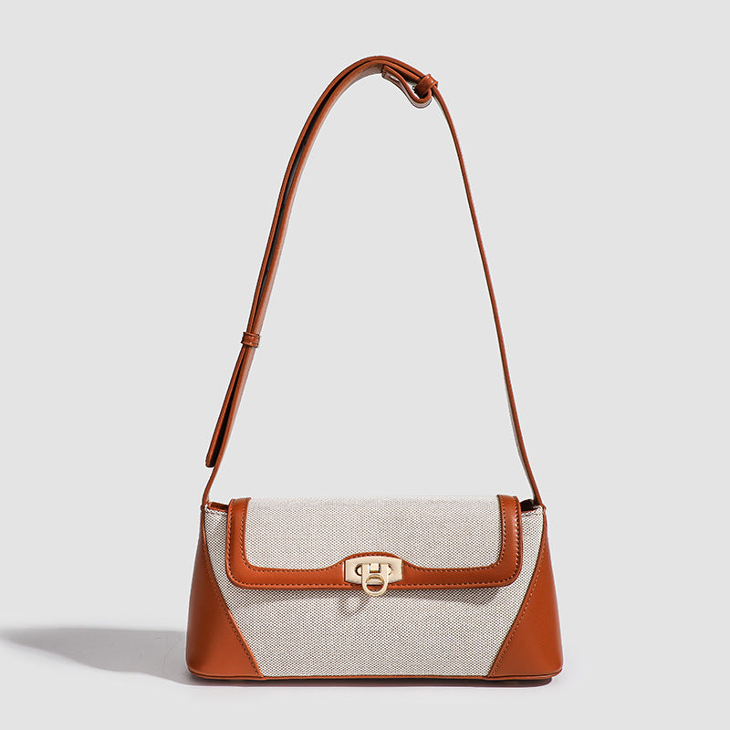 Small shoulder bag, design retro contrasting French underarm bag, versatile canvas portable shoulder bag, Crossbody baguette bag