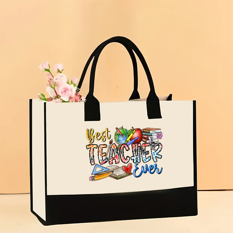 Canvas tote bag, large capacity printed tote bag women's, fashionable waterproof portable shopping bag