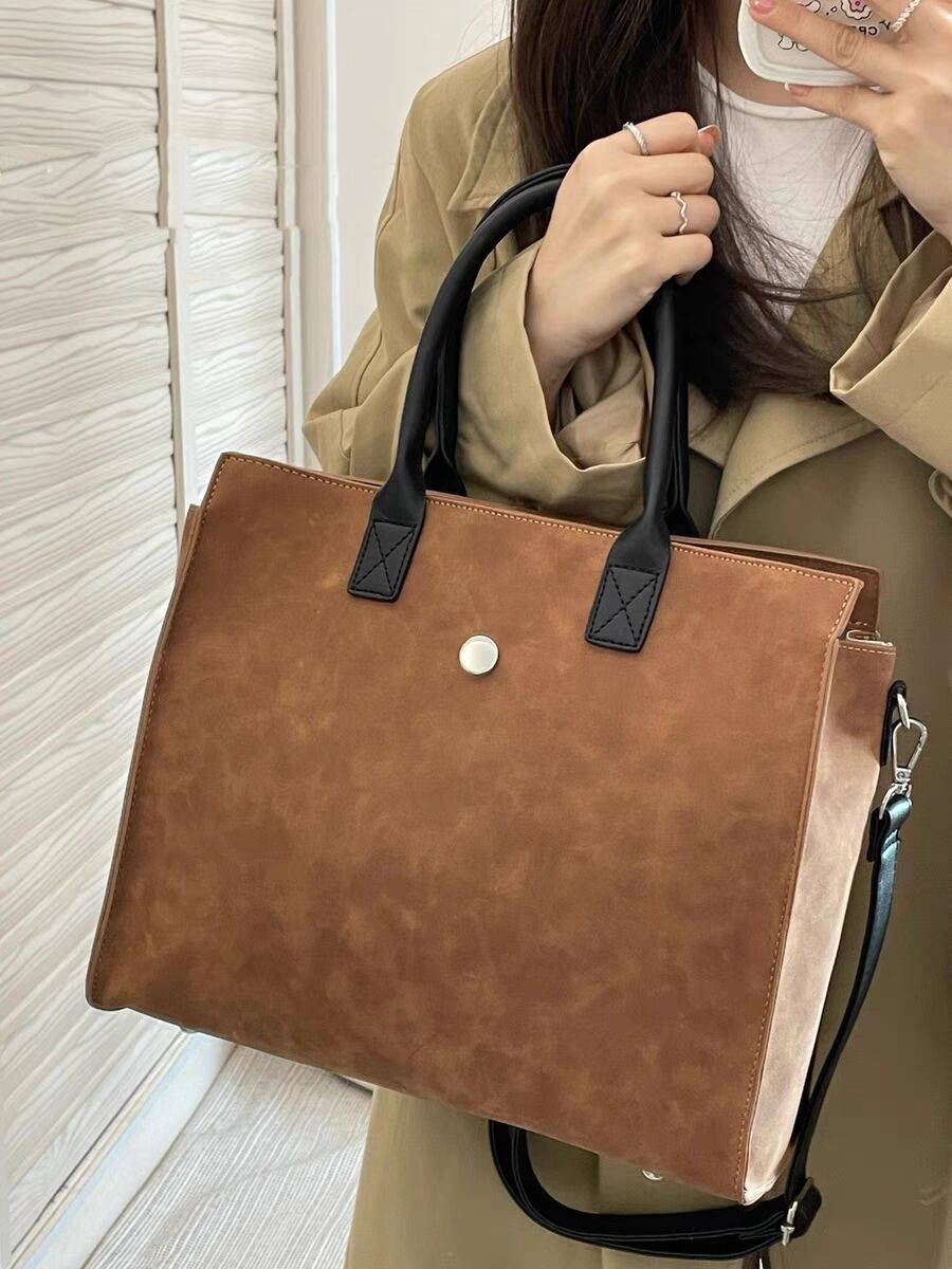 Large tote bag, matte suede tote bag, top handle bag, commuter shoulder bag