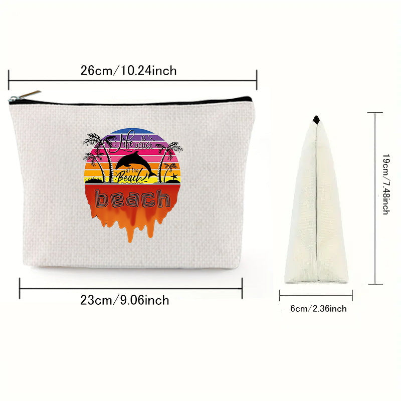 Linen printed cosmetic bag, cosmetic lipstick storage bag, small simple zipper evening clutch bag,