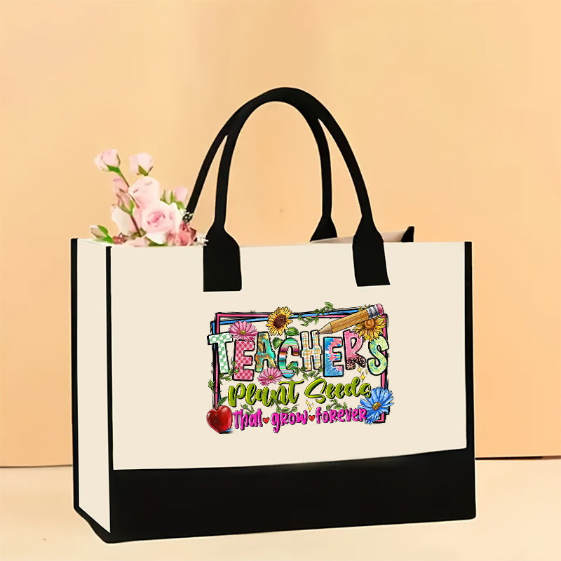 Canvas tote bag, large capacity printed tote bag women's, fashionable waterproof portable shopping bag