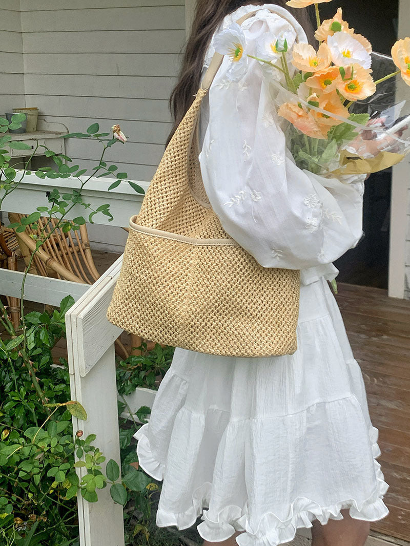 straw bag, commuter hobo bag, summer woven hobo bag for women, straw shoulder purse, beach crochet bag lightweight