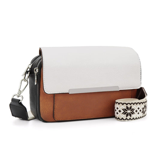 Women's small crossbody bag with flaps, multifunctional small square bag, wide shoulder strap mail carrier women's bag contrasting colors