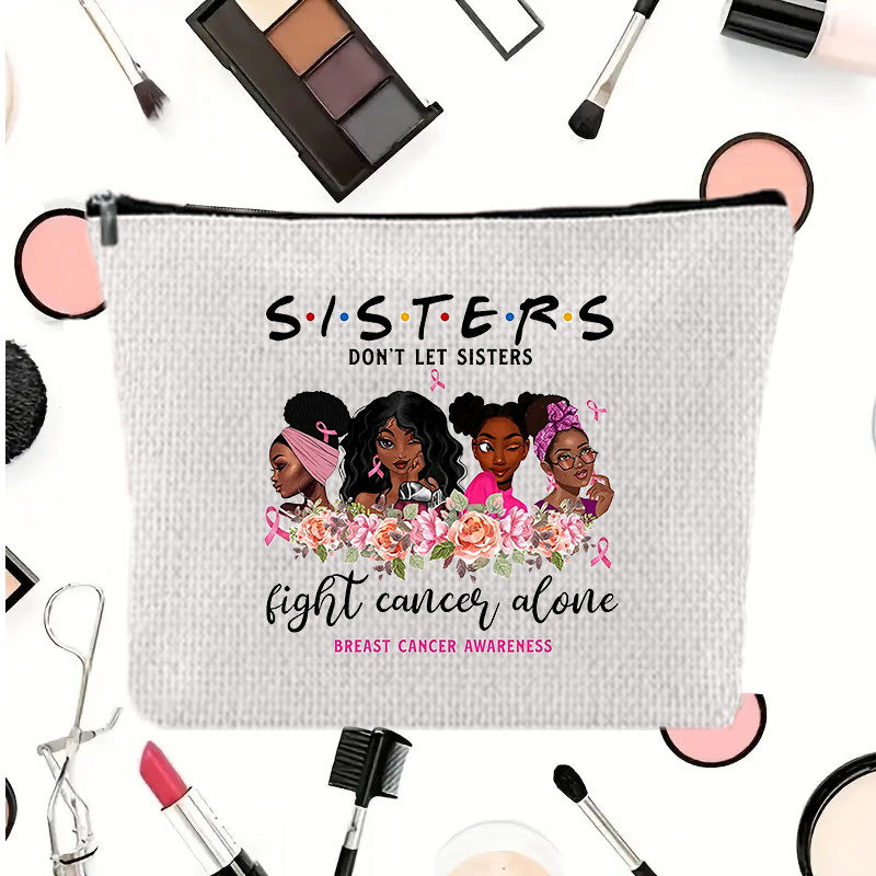 Linen printed cosmetic bag, cosmetic lipstick storage bag, small simple zipper evening clutch bag,