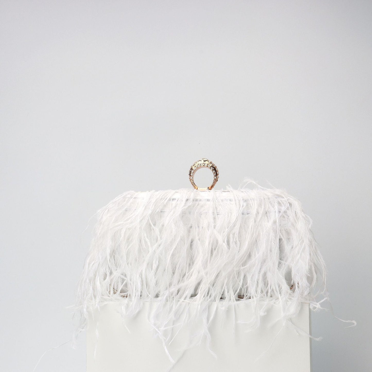 Elegant Ostrich Hair Ring Box – Small Square Bag with Chain Crossbody Shoulder Velvet Evening Clutch Purse, Perfect for Dinner, Casual Outings, Party Events, and Prom Nights