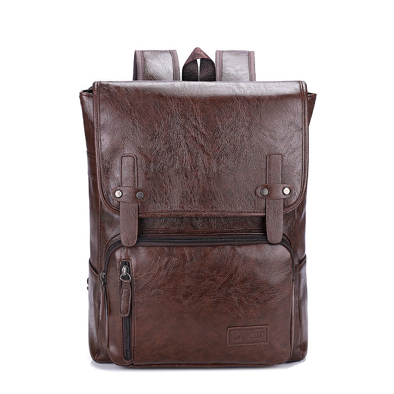 Trendy Men's Retro Backpack Trendy Cover Travel Business Bag Soft Leather Men's Backpack MB21080303