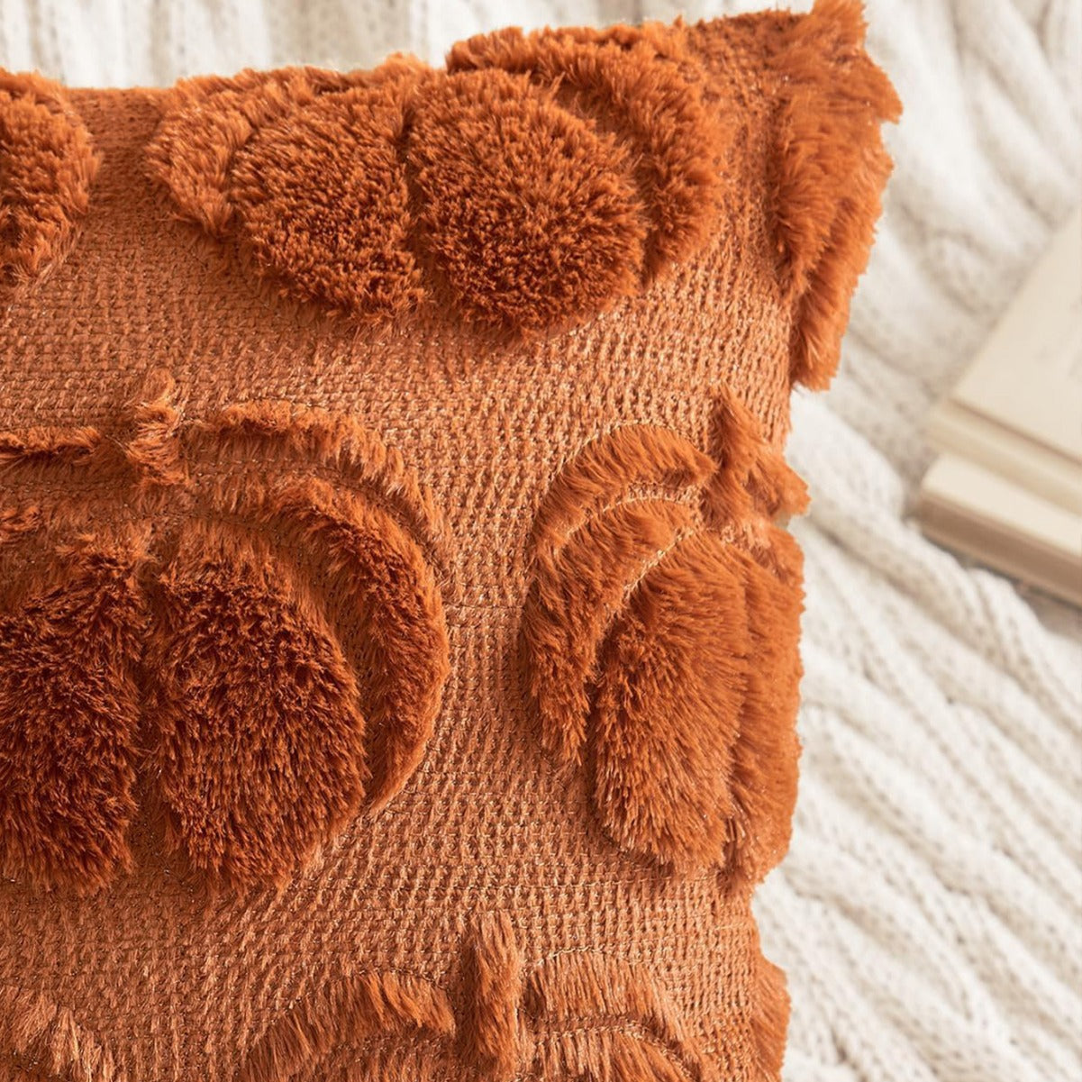 Pumpkin Fall Throw Pillow Covers - Set of 2 Rust Red Faux Fur Pillow Cases