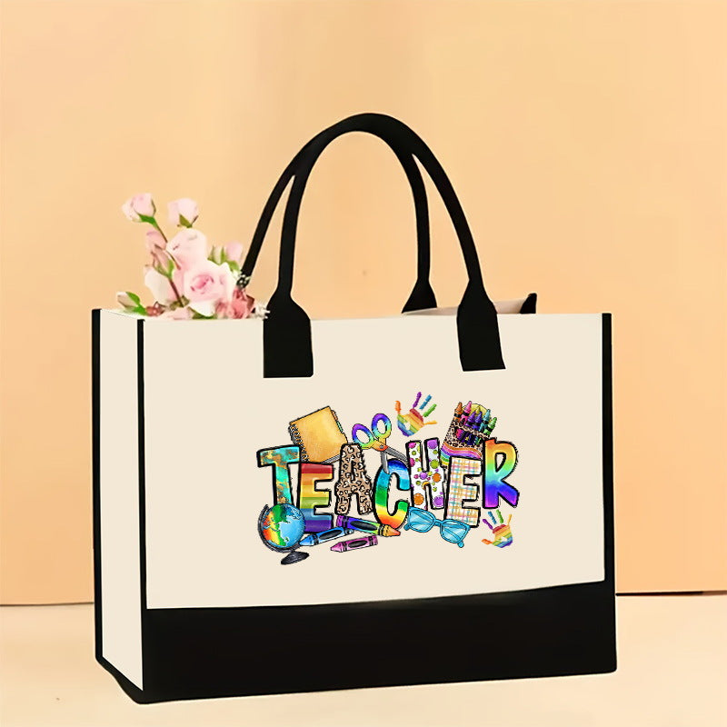 Canvas tote bag, large capacity printed tote bag women's, fashionable waterproof portable shopping bag