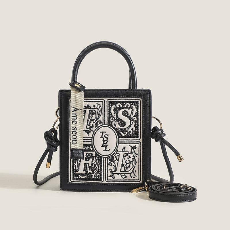 Embroidery small square bag crossbody, versatile casual shoulder bag, Crossbody tote bag small