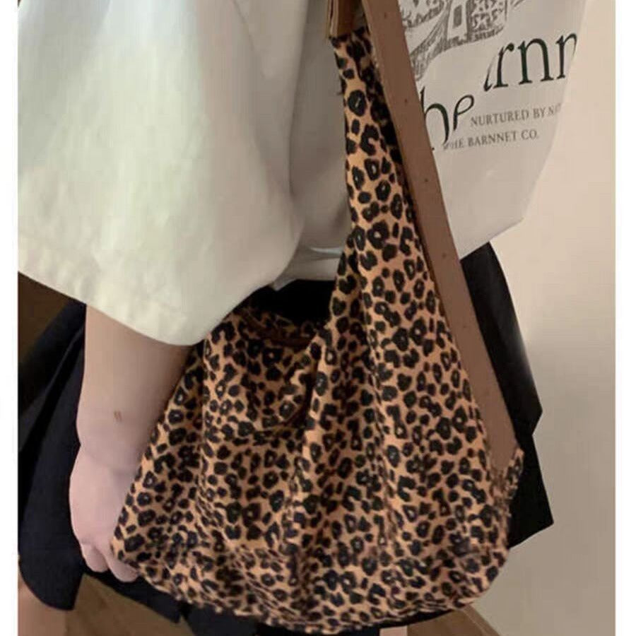 Large capacity leopard print hobo bag, tote bag women, fashion versatile shoulder bag, canvas bag leisure commuting