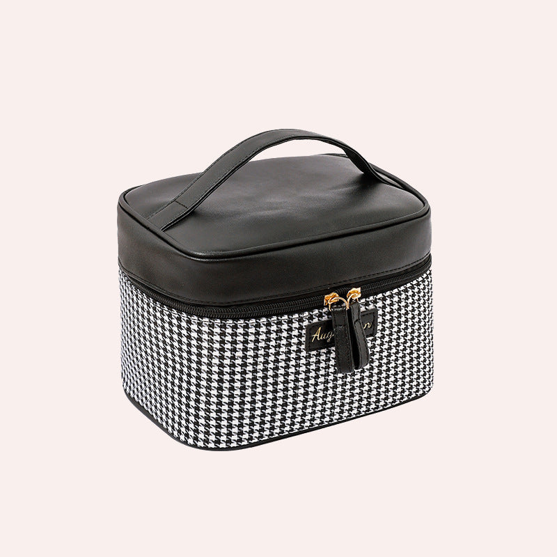 Multifunctional PU thousand bird grid cosmetic bag, portable cosmetic case, large capacity storage bag cosmetics, storage box, makeup bag with compartments,
