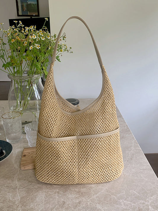 straw bag, commuter hobo bag, summer woven hobo bag for women, straw shoulder purse, beach crochet bag lightweight