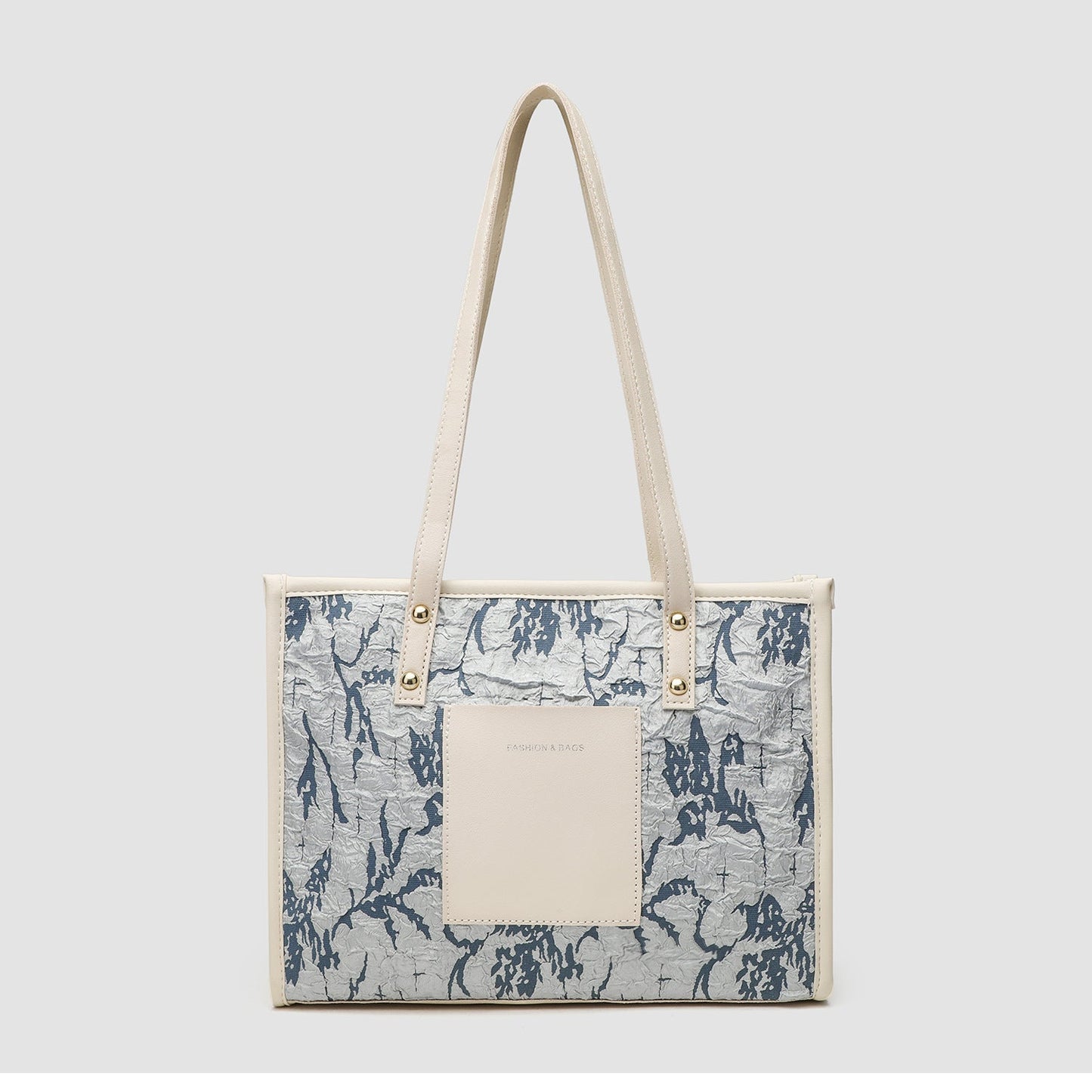Square tote large capacity bag, women's winter tote bag, printed blue commuter fashion versatile portable shoulder bag