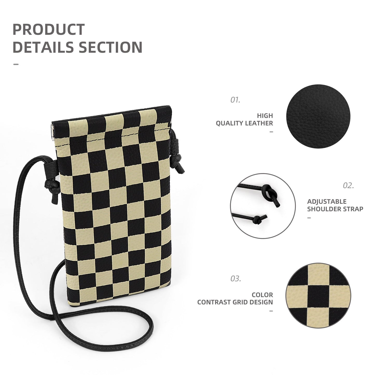 Leather mobile phone bag, mini bag, small satchel for mobile phone, phone purse crossbody