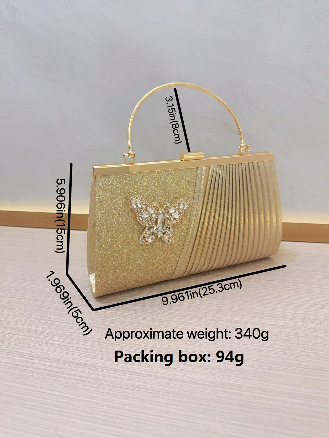 Evening Handbag Wedding bag Clutch bag Dress bag pleated skew dinner party Party diamond set banquet bag