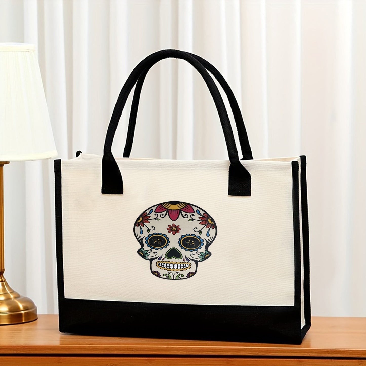 Canvas tote bag, large capacity printed tote bag women's, fashionable waterproof portable shopping bag