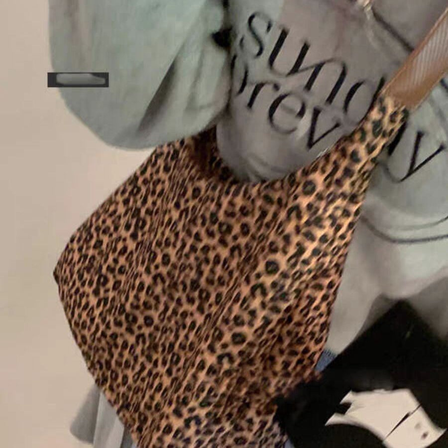 Large capacity leopard print hobo bag, tote bag women, fashion versatile shoulder bag, canvas bag leisure commuting