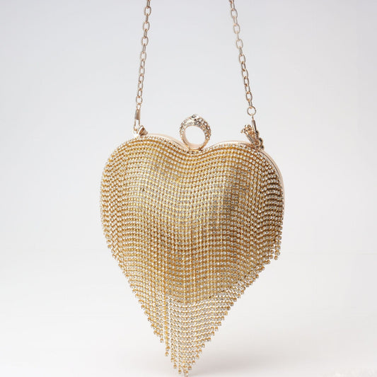 Fringed Rhinestone Bag, Birthday Party purse, Heart Shape Dinner Bag evening Clutch Purse Party, Prom Bag, Party Purse, Prom Bags Clutch, Wedding Purse Crossbody Chain