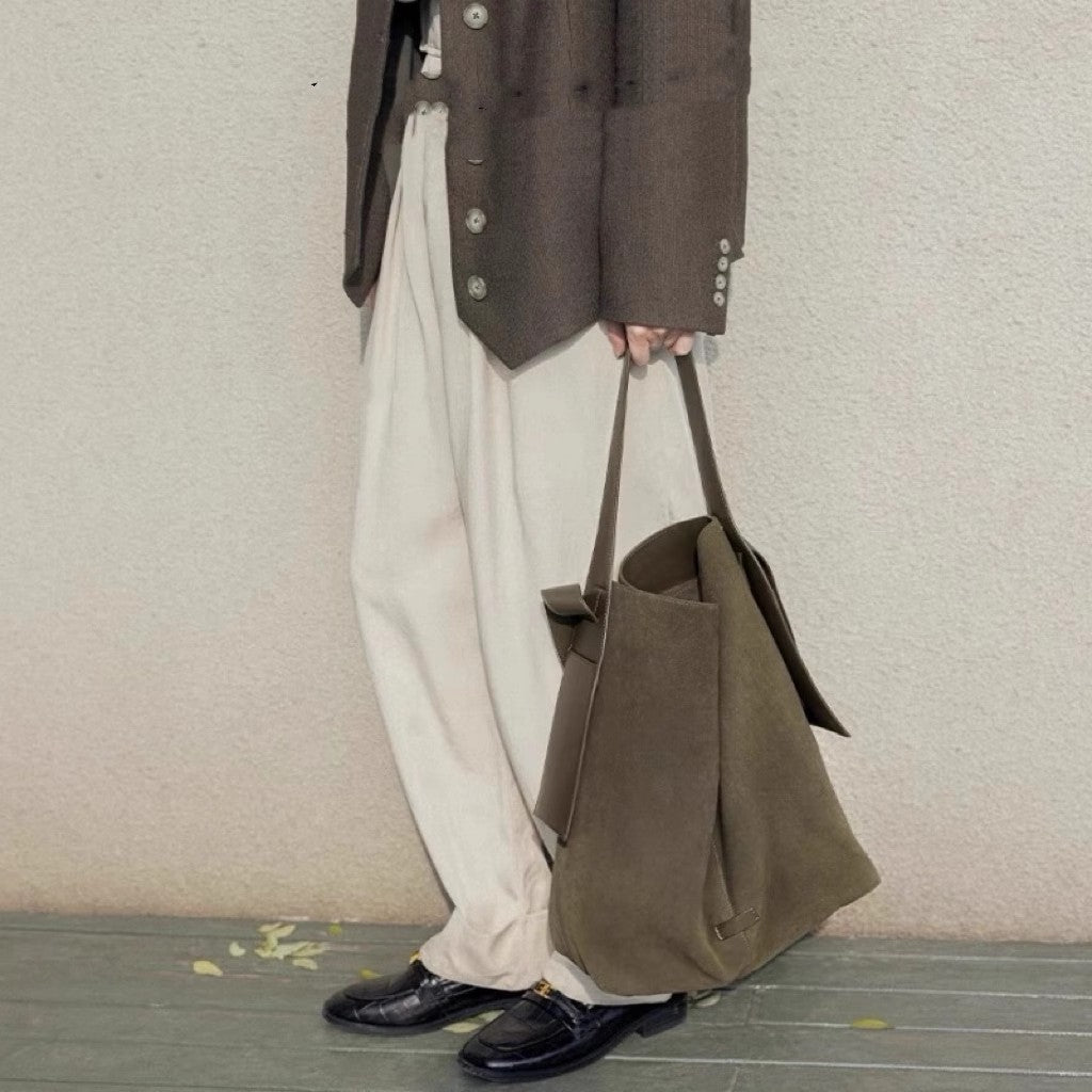 Suede large capacity commuter slouch purse, solid color shoulder bag, casual hobo bag