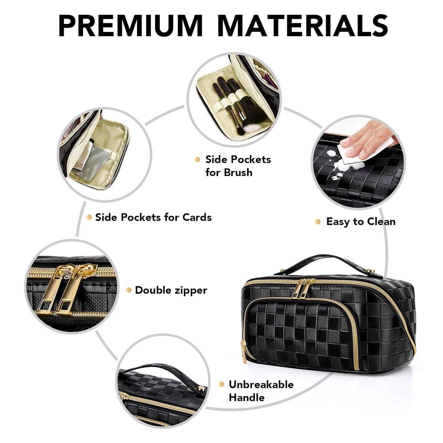 Chessboard double pillow cosmetic bag, multifunctional waterproof toilet bag, makeup bag with compartments,