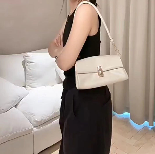 Small beige shoulder bag, bag women glacier white armpit bag, commuter top handle bag, versatile hobo bag for women