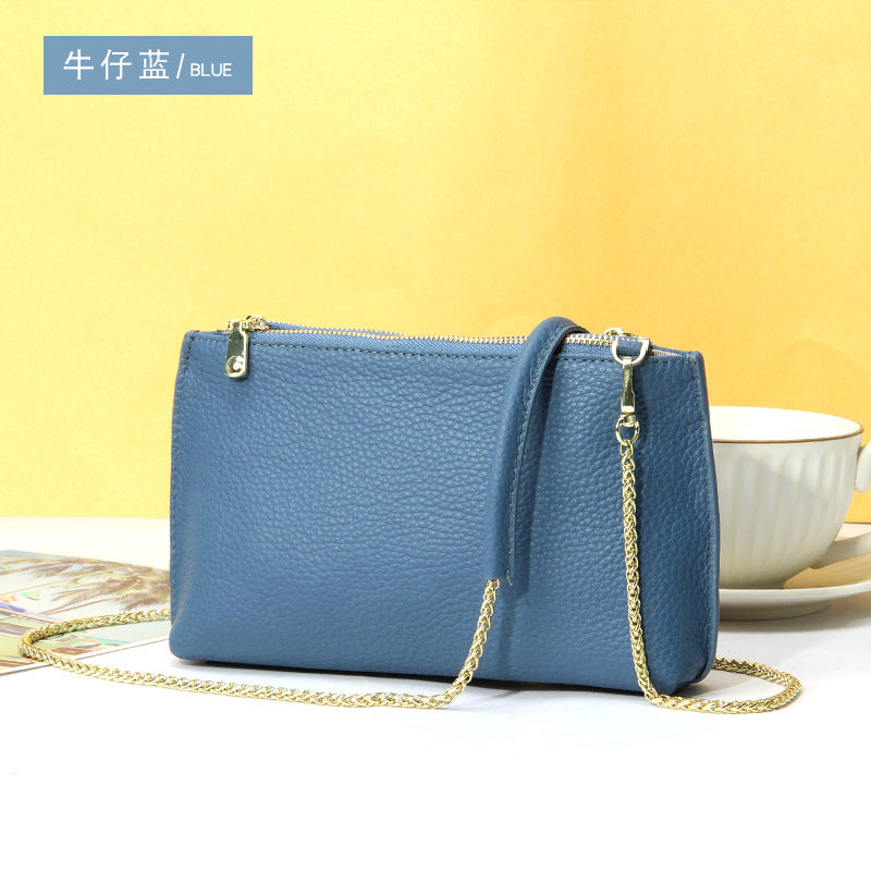 Genuine Leather simple shoulder bag women, stylish large capacity bag, tote purse double zipper, leather chain bag