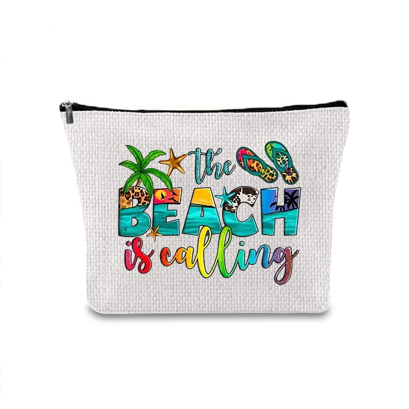 Linen printed cosmetic bag, cosmetic lipstick storage bag, small simple zipper evening clutch bag,