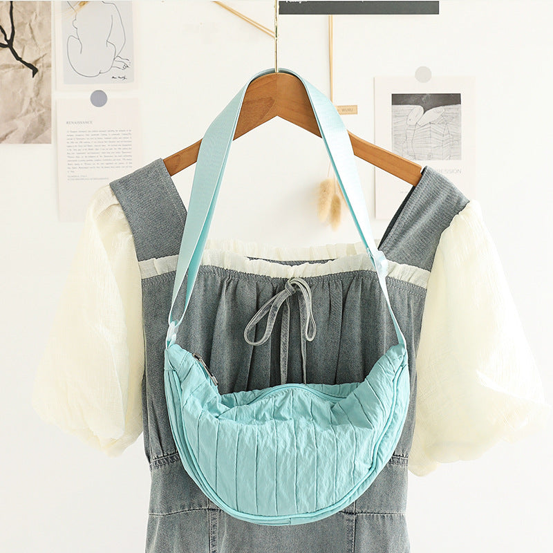 Casual Nylon Cloth Hobo Bag – Simple Pleated Striped Shoulder Bag, Lightweight Shopping Crossbody Small Square Bag