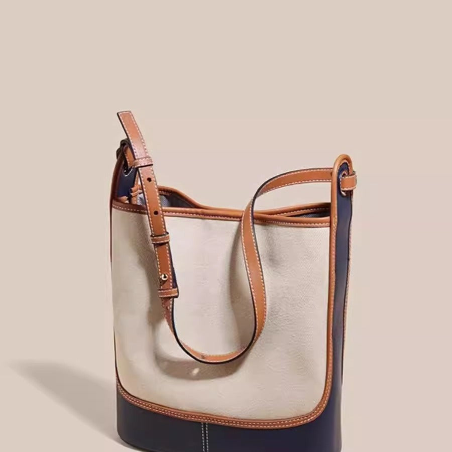 Stylish Denim Blue Canvas Bucket Bag - Women's Summer Designer Small Crossbody Shoulder Commuter Bag